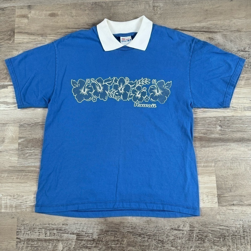 Blue Hawaii soft boy layered polo collar t shirt surf Hawaii men’s L Hanes - Picture 2 of 6